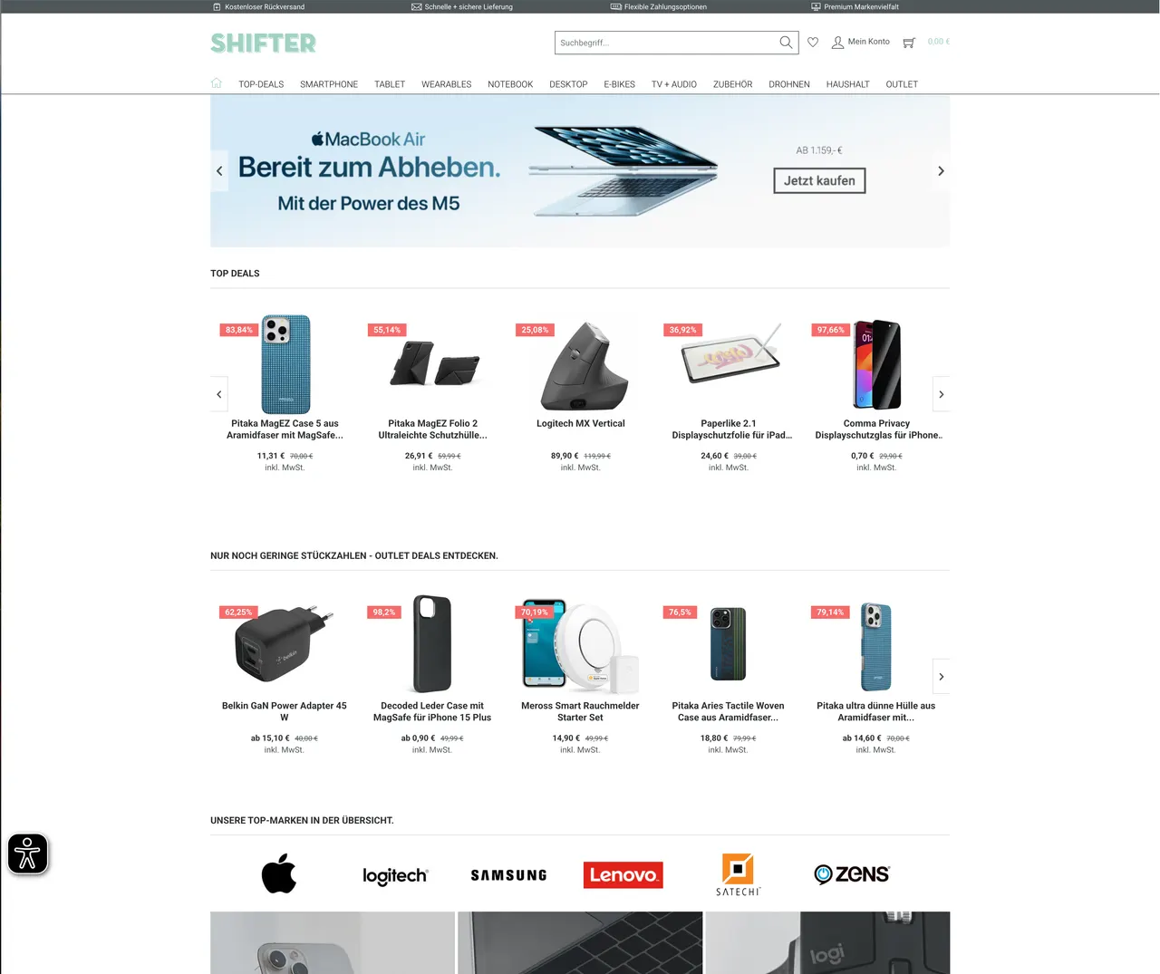 SHIFTER online shop by BYTECLUB GmbH on Shopware 6 — homepage with top deals