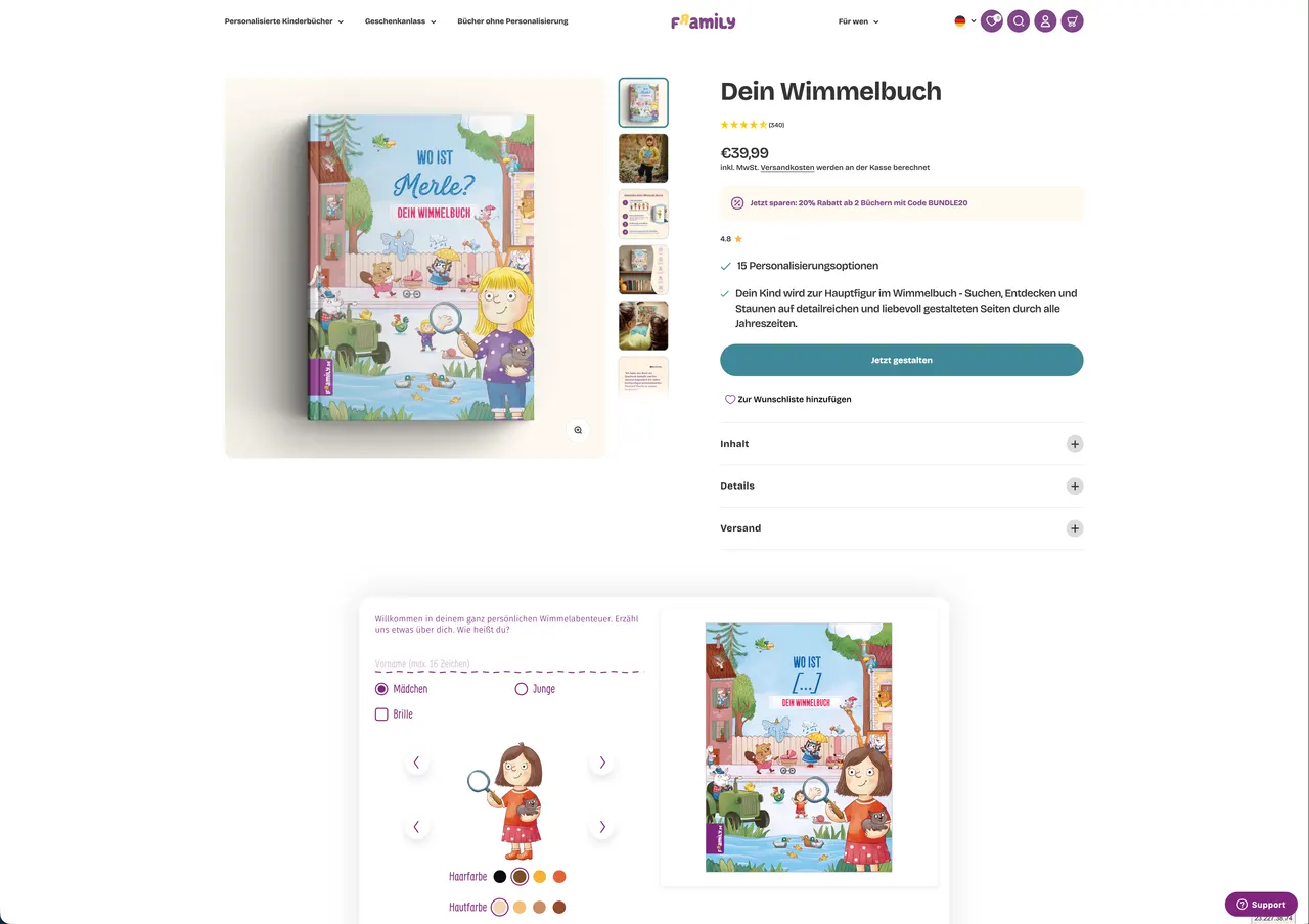 Framily online shop — configurator for personalized children's books